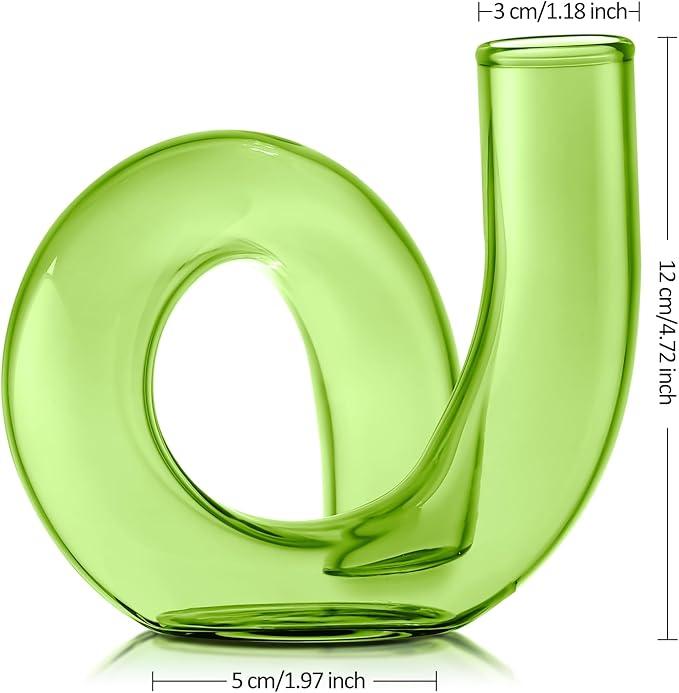 Joeyan Handmade Small Green Glass Flower Vase,Decorative Geometric Glass Bud Vase for Modern Home Centerpieces Living Room Office,4.72" Abstract Vase for Single Flower and Dry Flowers