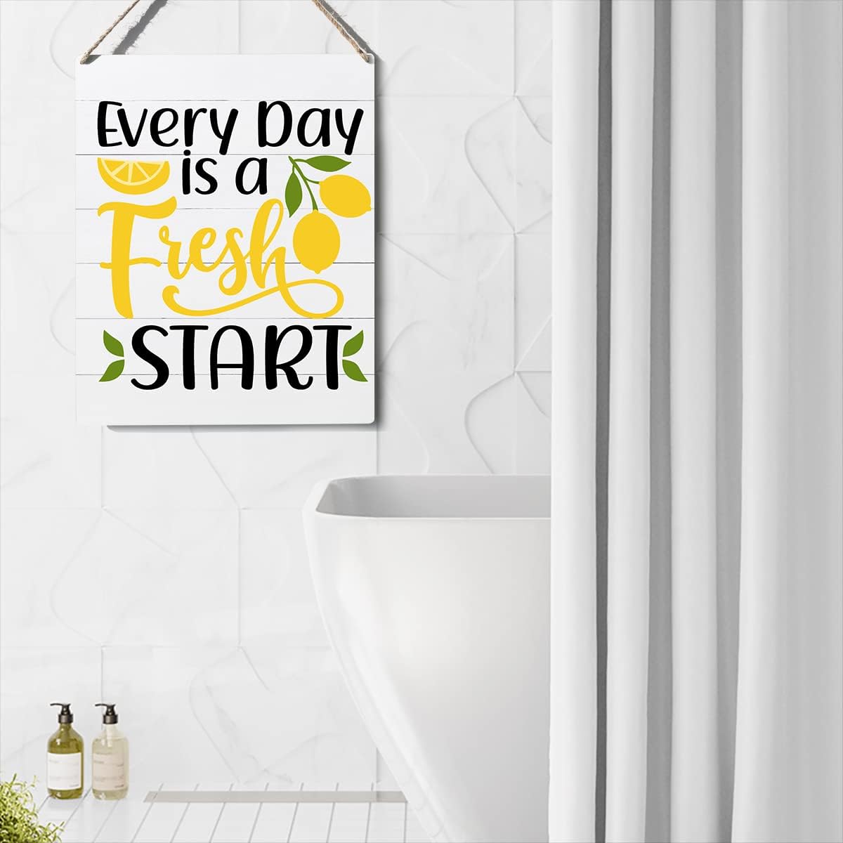 Kitchen Lemon Sign Farmhouse Every Day is a Fresh Start Wooden Sign Plaque Wall Hanging Posters Artwork 10”X8” Perfect Home Decoration…