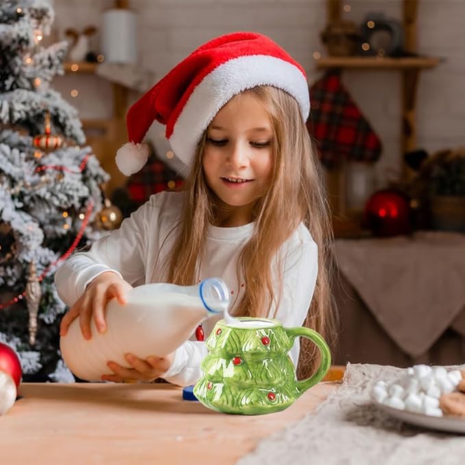 15oz Christmas Tree Mug with Lid Cute Ceramic Xmas Tree Coffee Mug Adorable Festive Ceramic Coffee Cup Winter Xmas Holiday Birthday Tabletop Drinkware Teacup Gifts for Adults Kids Women
