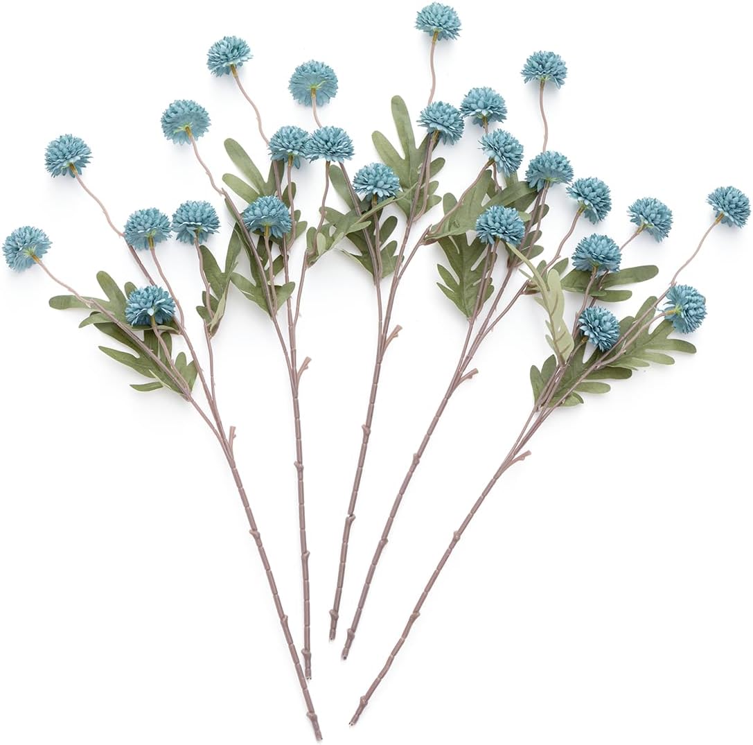 Laelfe 5pcs Dandelion Artificial Flowers Bridal Bouquet Wedding Home Party Decor (Dusty Blue)