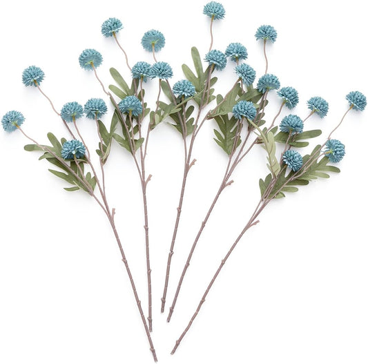 Laelfe 5pcs Dandelion Artificial Flowers Bridal Bouquet Wedding Home Party Decor (Dusty Blue)