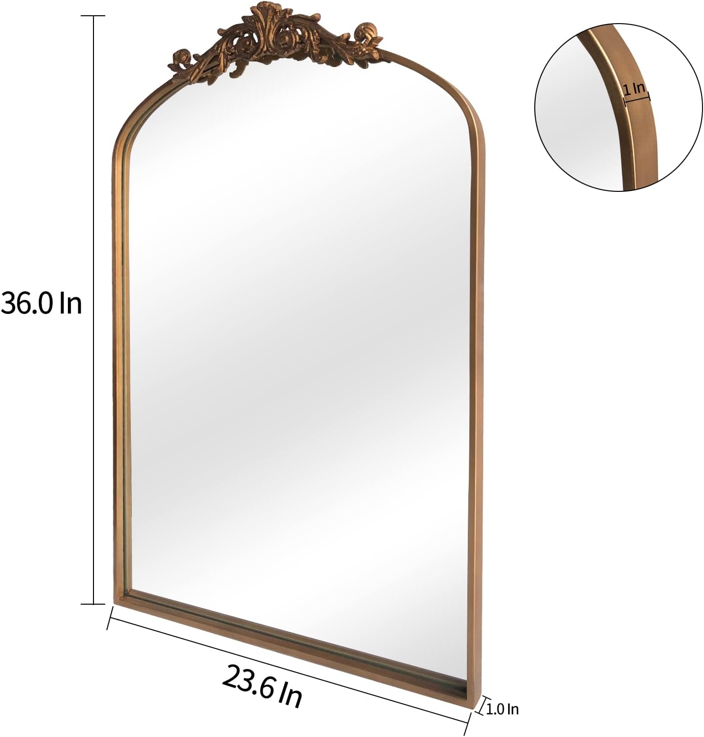 Gold Brass Mirror for Wall,Gold Traditional Vintage Ornate Baroque Mirrors,Victorian Antique Bronze Mirrors with Full Matel Frame,Arched Mirror for Entryway/Bathroom/Fireplace 24"X36"