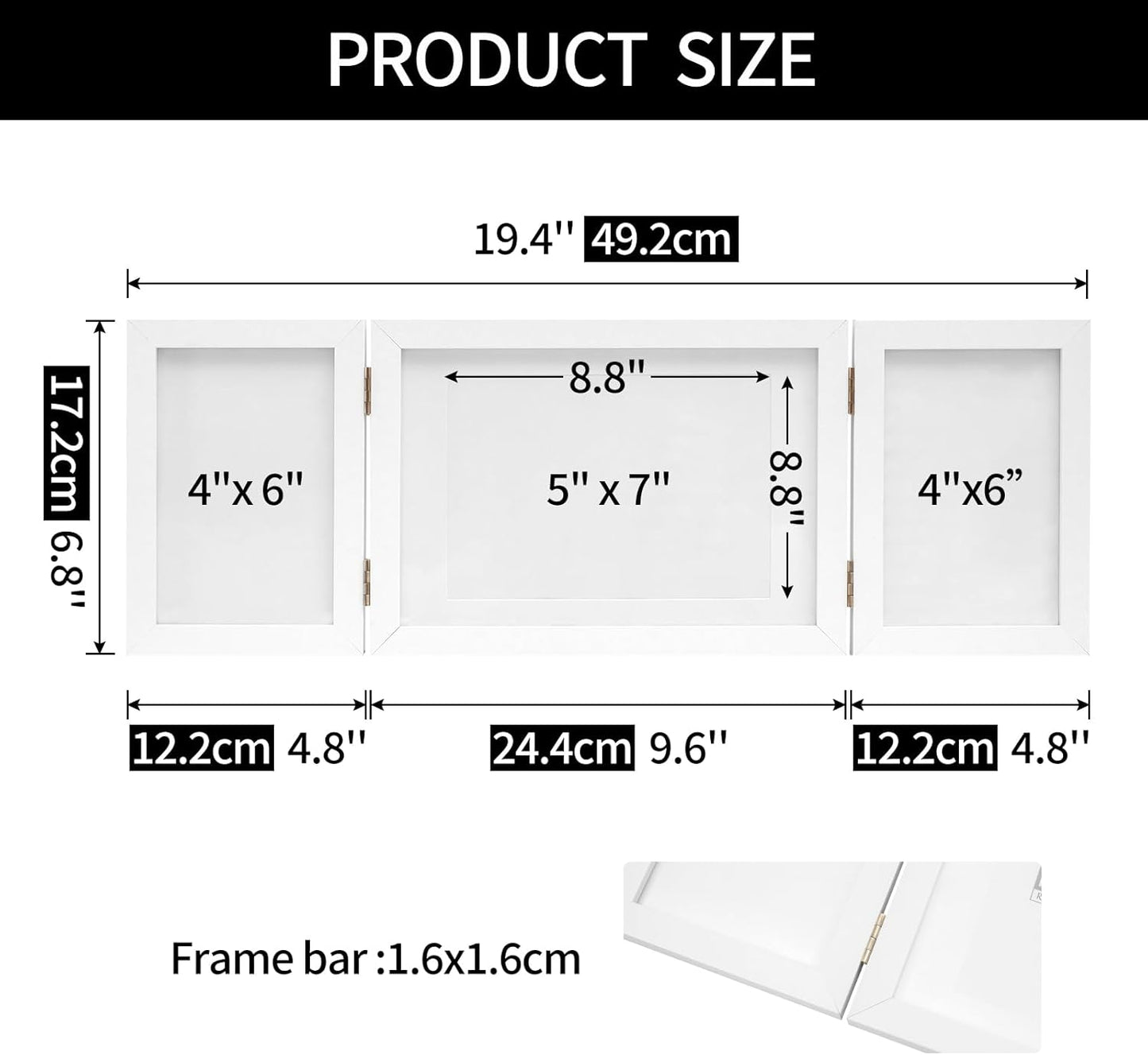 Hinged 3 Picture Frame 4x6 & 5x7 Folding Collage Photo Frames Multiple Wooden Desk Picture Frames with Mat for Office Tabletop or Wall Decor, White