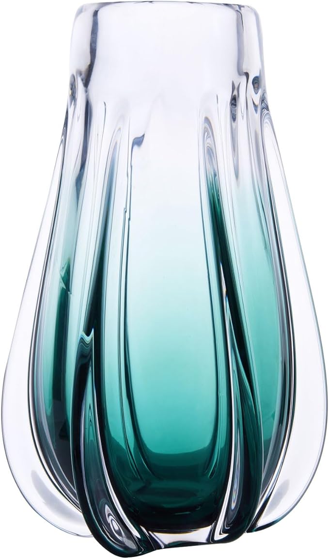 Luxury Lane Hand Blown Laine Sommerso Art Glass Vase for Home Decor 12.5 inch Tall Centerpiece Table Decoration