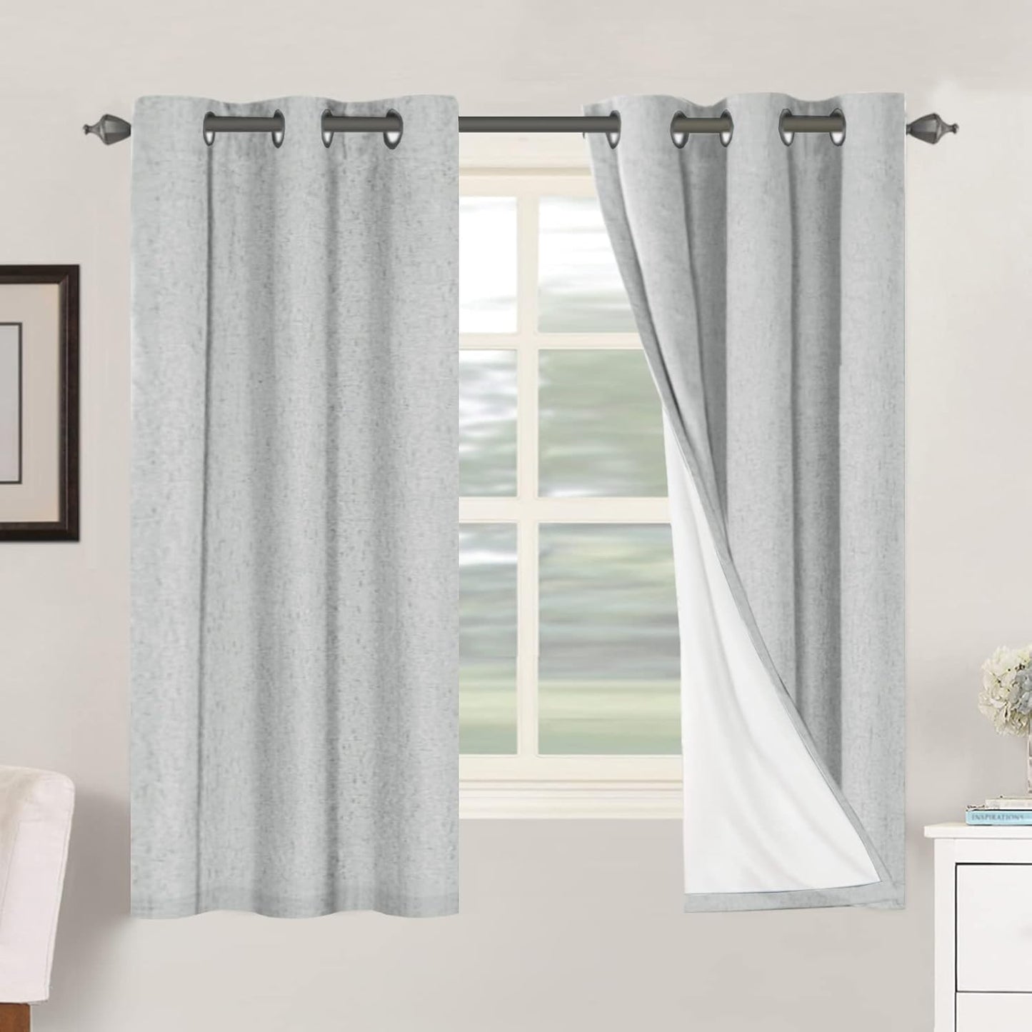 H.VERSAILTEX 100% Blackout Curtains for Bedroom Thermal Insulated Linen Textured Curtains Heat and Full Light Blocking Drapes Living Room Curtains 2 Panel Sets, Glacier Gray, 42x63 Inch
