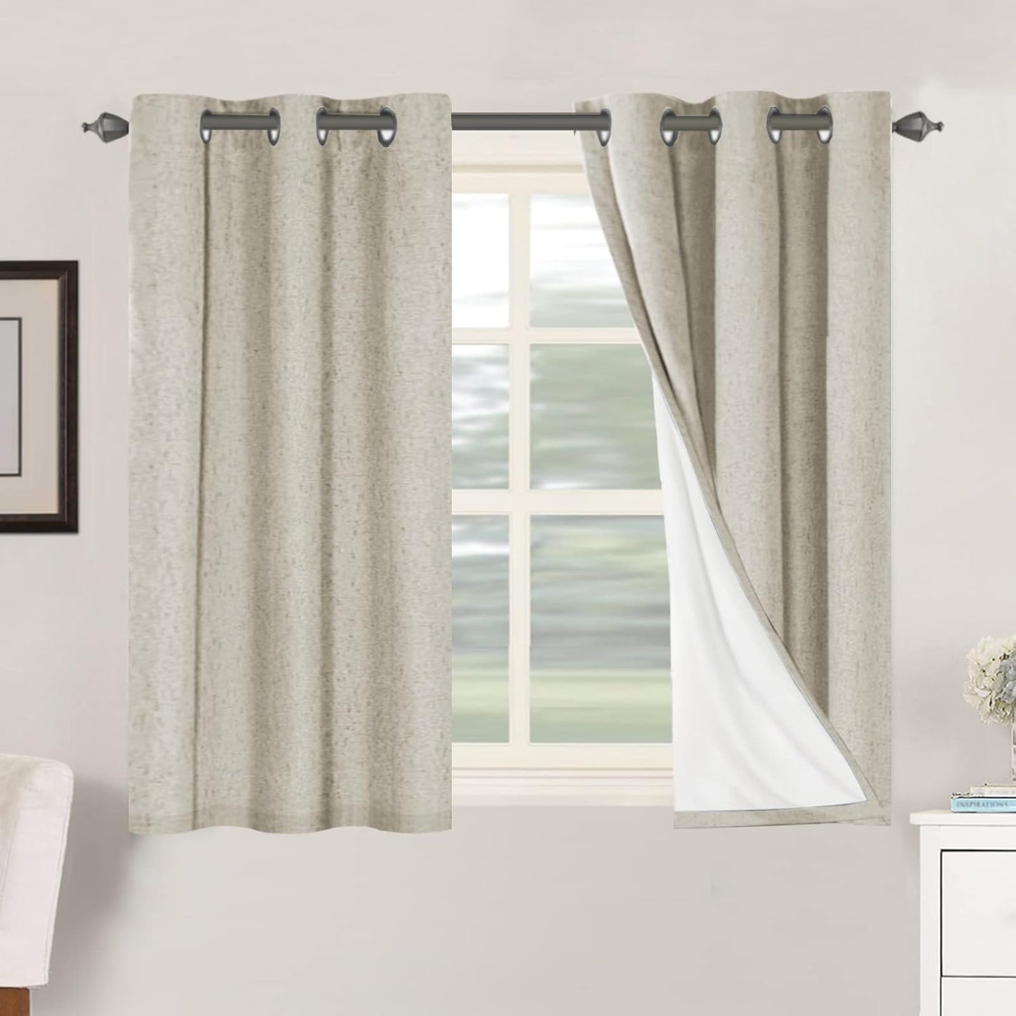 H.VERSAILTEX 100% Blackout Curtains for Bedroom Thermal Insulated Linen Textured Curtains Heat and Full Light Blocking Drapes Living Room Curtains 2 Panel Sets, 42x45 Inch, Cobblestone