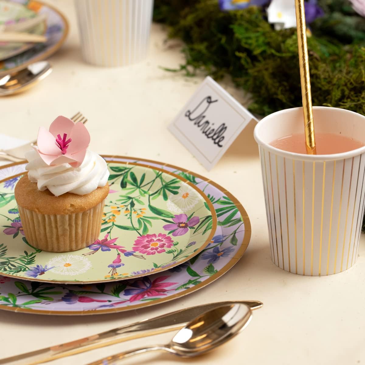 Coterie - Wildflower Decorative Small Paper Plates with Floral Design for Bridal, Baby Shower, Tea Party, Set of 10 | 7.25' Dessert/Salad Plates