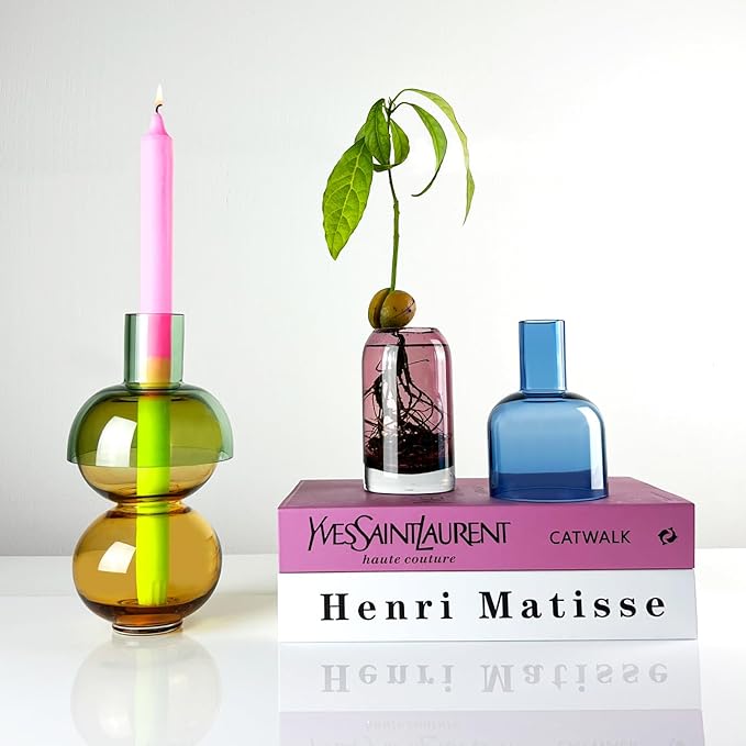 Cloudnola Reversible Glass Flower Vase and Bud Vase Lemon Set of 2, Green & Yellow and Blue & Pink, Ideal Gift Set, for Home, Wedding, and Event Décor (Lemon)