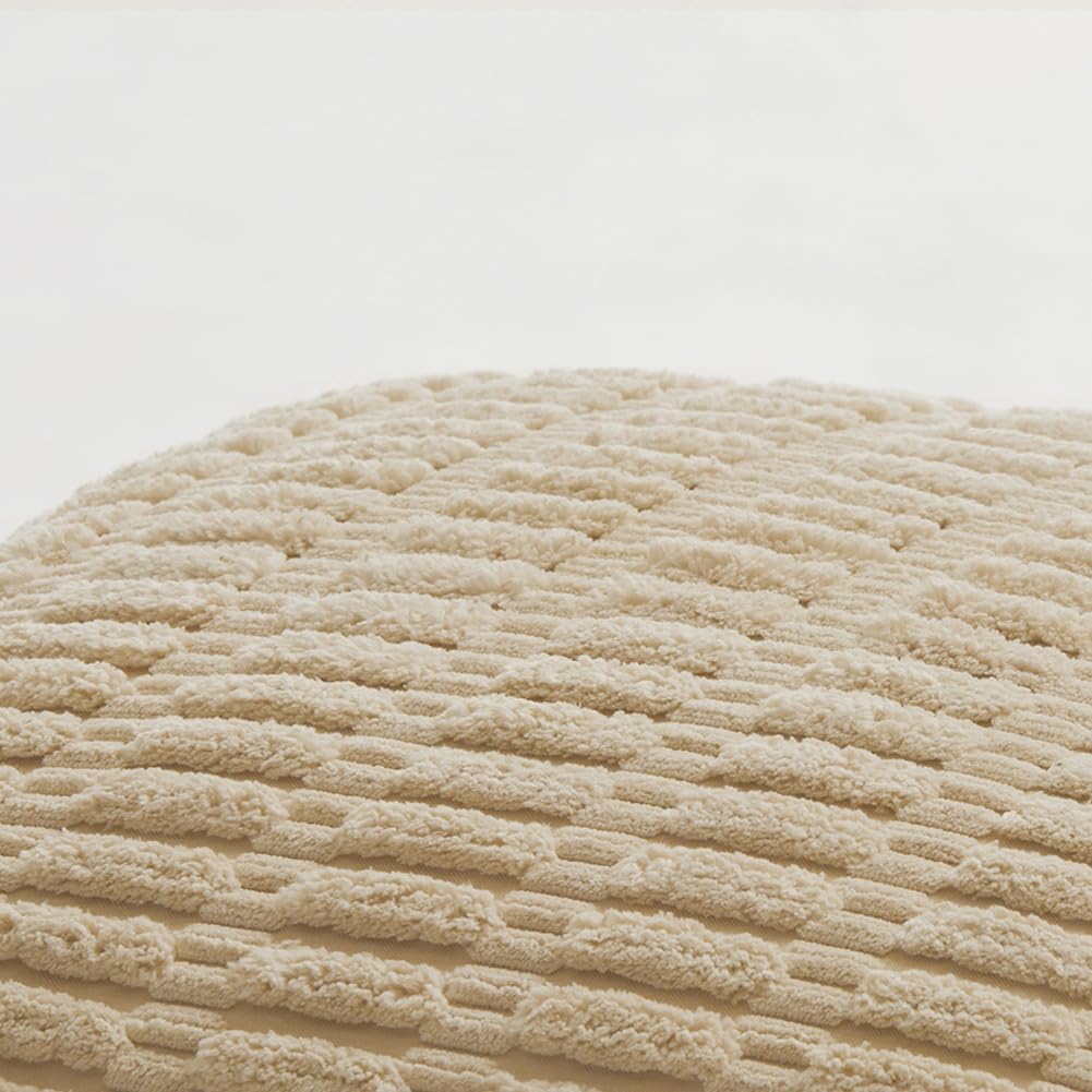 Fancy Homi 4 Packs Tan Decorative Throw Pillow Covers 12x12 Inch for Living Room Couch Bed Sofa, Beige Rustic Farmhouse Boho Home Decor, Soft Plush Striped Corduroy Square Cushion Case 30x30 cm