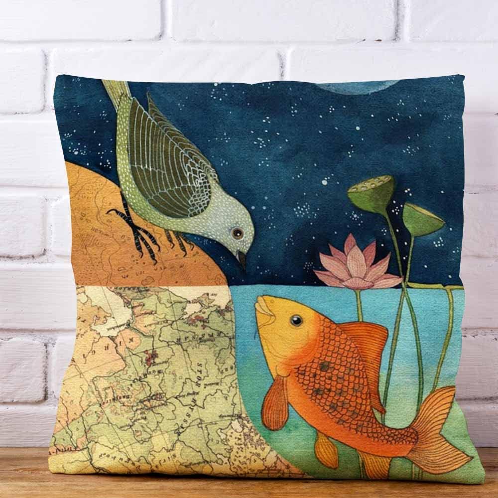 IBILIU Throw Pillow Covers Bird and Fish in The Two World Forever Cushion Pillow Case Home Decor Pillowcase 18x18 Inches