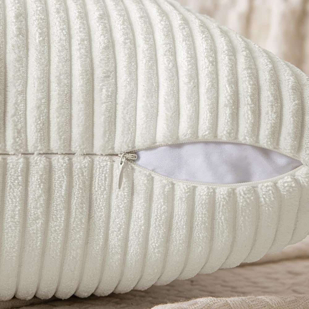 MIULEE 24x24 inch Euro White Corduroy Pillow Covers Pack of 2 Boho Decorative Spliced Throw Pillow Covers Soft Solid Couch Pillowcases Cross Patchwork Textured Cushion Covers for Living Room Bed Sofa