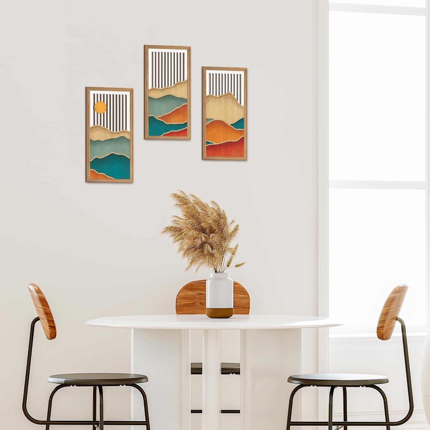 IARTTOP 3 Pcs Boho Mountain Wall Decor Modern Minimalist Wooden Artwork Bohemian Hanging Art Abstract Nature Landscape Wood Wall Art Decoration for Apartment Living Room 7.9 x15.8 Inch