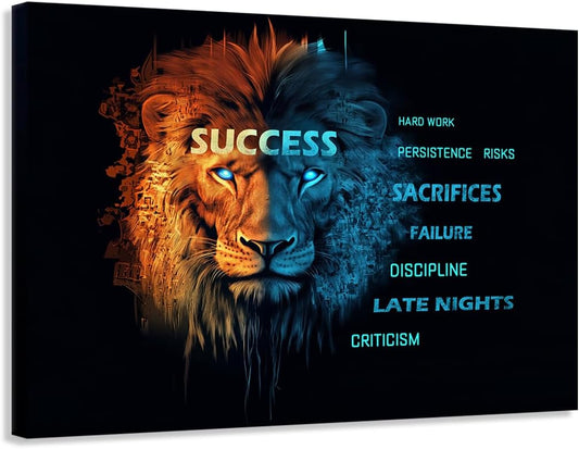 GoForArt Dream Big Motivational Canvas Wall Art, Inspirational Famous Quote Bedroom Living Room Decor, Positive Modern Landscape Mountain Office Dorm Room Poster Print (Success lion01, 12''x18'')