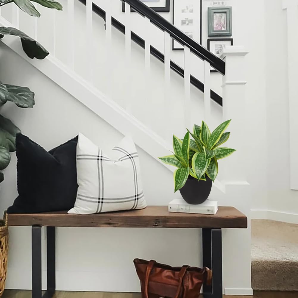 DILATATA Fake Snake Plant 11 Inch Small Potted Good Luck Plant Artificial Snake Plants Faux Mother in Law Tongue Sansevieria Plant - 20 Leaves Fake Laurentii for Indoor Outdoor Home Office Decor