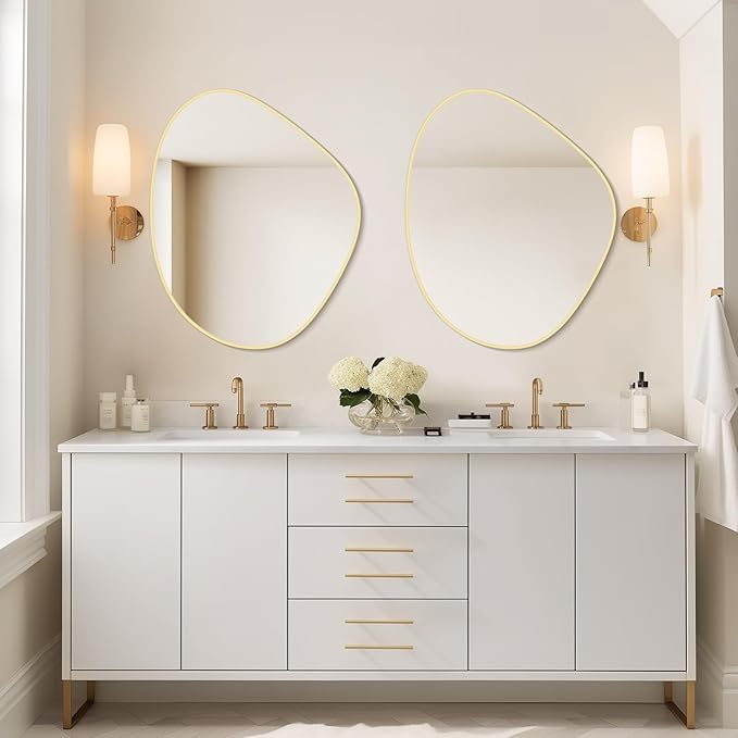 WallBeyond Asymmetrical Mirror, Irregular Wall Mirror for Bathroom, Abstract Wall Mirrors Decorative for Bedroom Living Room Entryway Hall, Mirrors for Wall Decor 28" H x 23" W, Gold