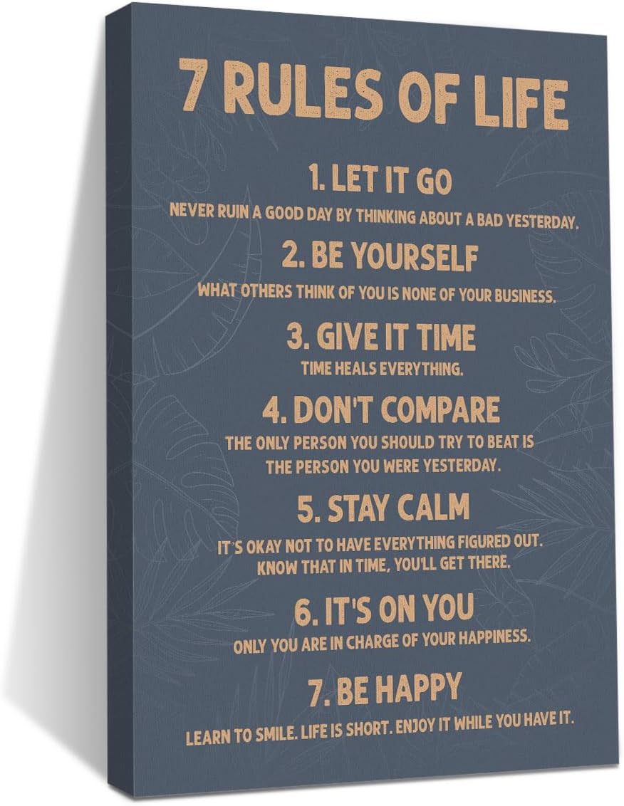 Inspirational Motivational Posters 7 Rules Of Life Motivational Quotes Poster Print Phrase Wall Art Positive Quotes, Positive Affirmations Wall Art Decor for Bedroom Office Classroom Study Gym Room