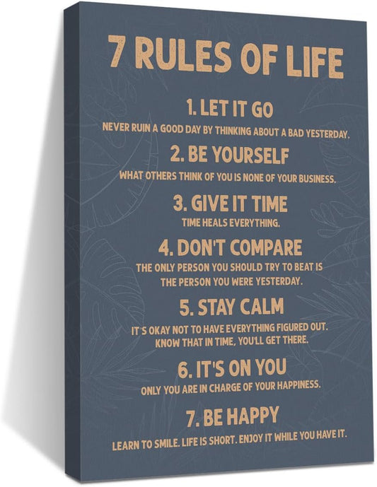Inspirational Motivational Posters 7 Rules Of Life Motivational Quotes Poster Print Phrase Wall Art Positive Quotes, Positive Affirmations Wall Art Decor for Bedroom Office Classroom Study Gym Room