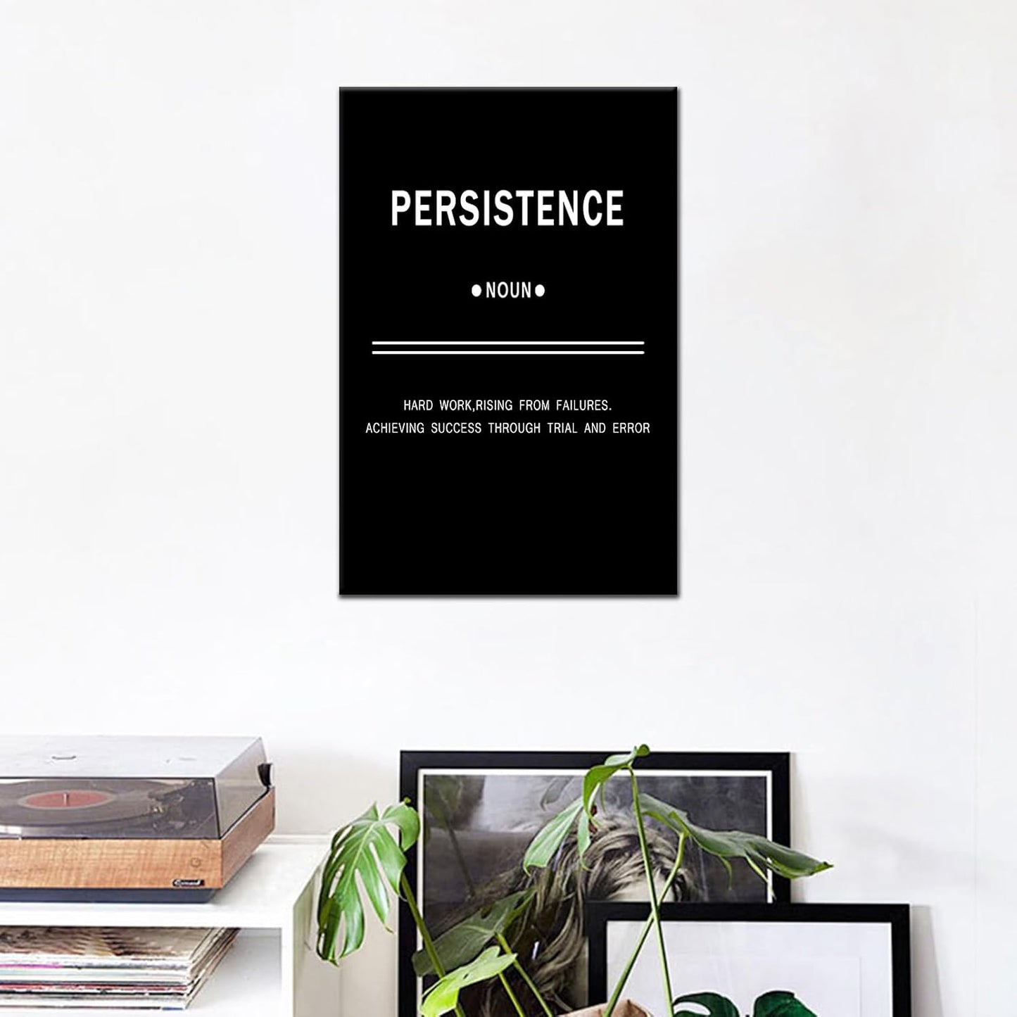 Inspirational Canvas Wall Art Motivational Persistence Painting Black Picture Poster Positive Motto Office Quotes Print Artwork for Bathroom Bedroom Framed Stretched Ready to Hang [12''Wx18''H]