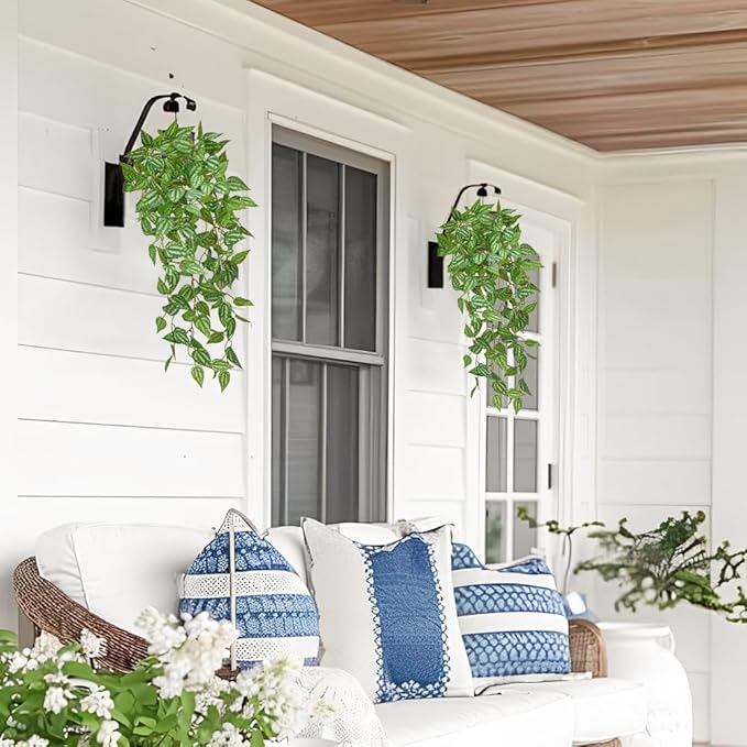 DILATATA Fake Hanging Plants Artificial Hanging Plants 22" Faux Peperomia Hanging Leaves Plants for Wall Shelf Home Indoor Outdoor Decor - 5 Pack