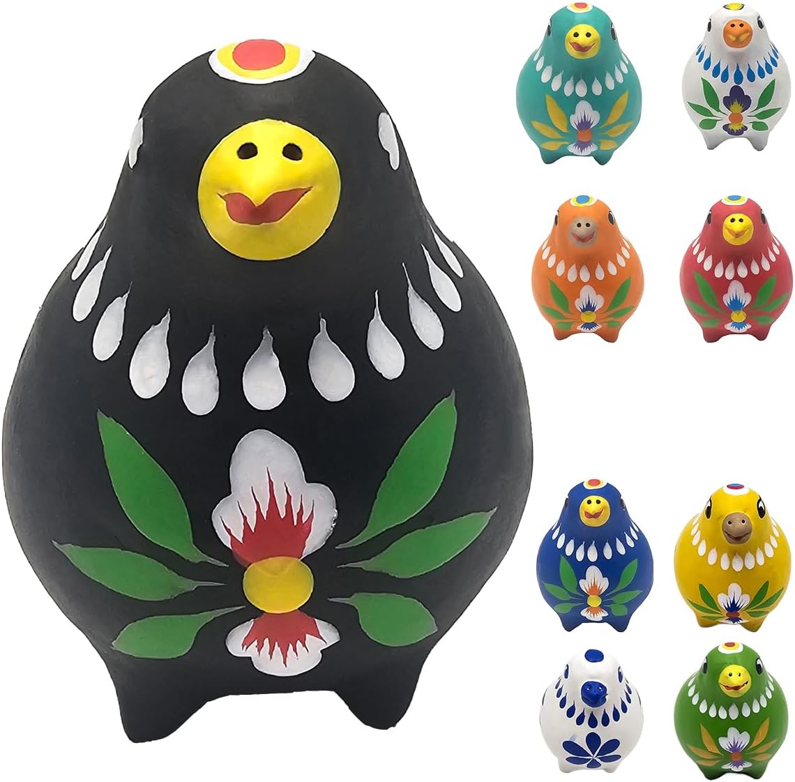 Decorative Clay Bird Figurines Hand-Painted Folk Art Design Collectible Smal Figurines Holiday Birthday Couples Friend Unique Gift Idea Decorative Home Art Table Bring Good Luck (Black)