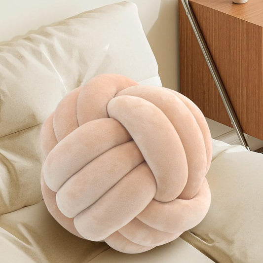 Knot Pillow Ball, Handmade Decorative Throw Pillow, Soft Round Knotted Cushion for Couch & Bedroom, Cute Home Decor, Braided Pillow for Living Room (13.8 Inches, Peach)