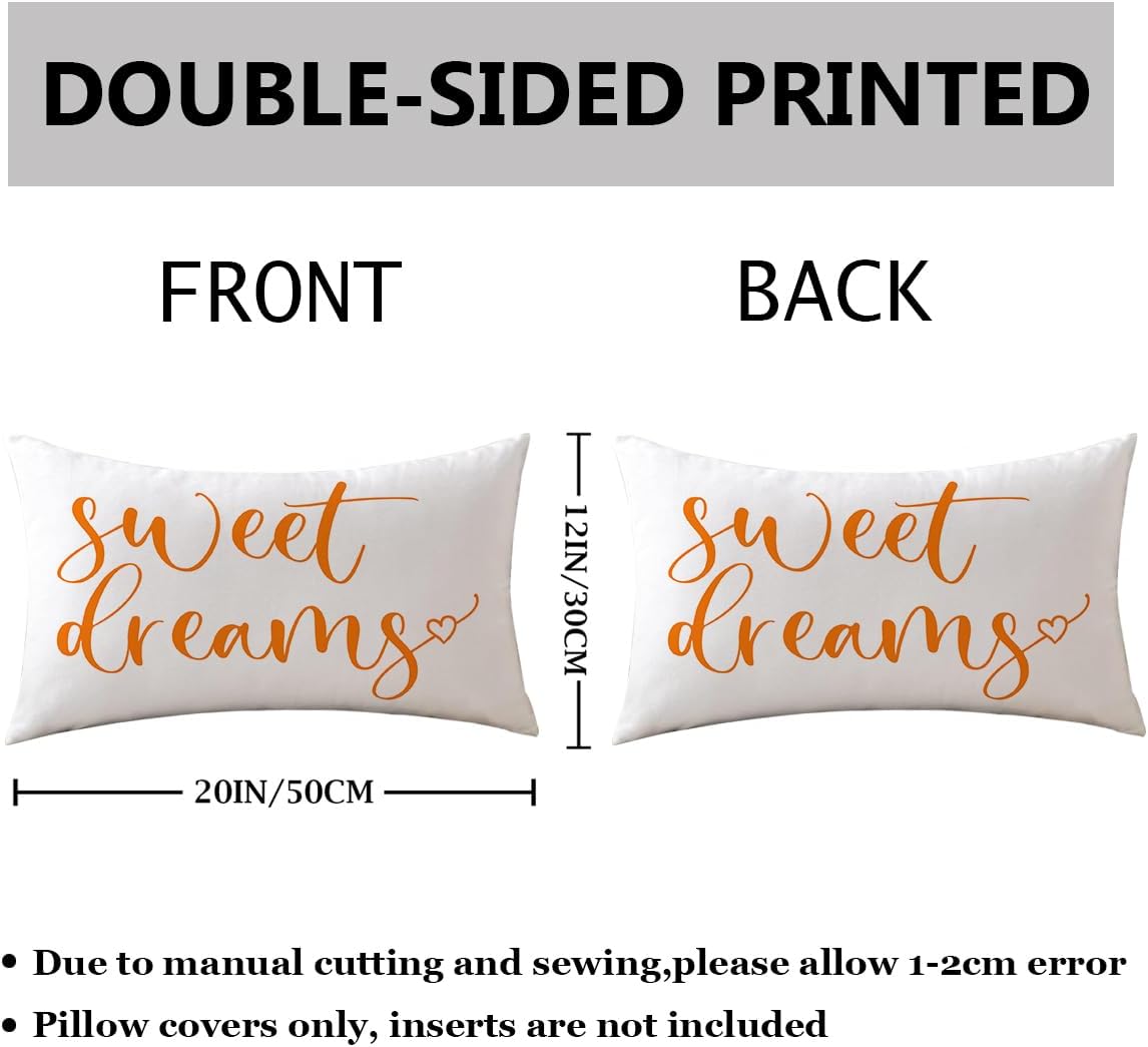 Bedding Decorative Lumbar Pillowcases Sweet Dreams Good Night Cushion Covers Sleep Themed Decorative Throw Pillow Covers 12''x20'',2Pack Super Soft for Bedroom Guest Room Housewarming Gifts (Orange)