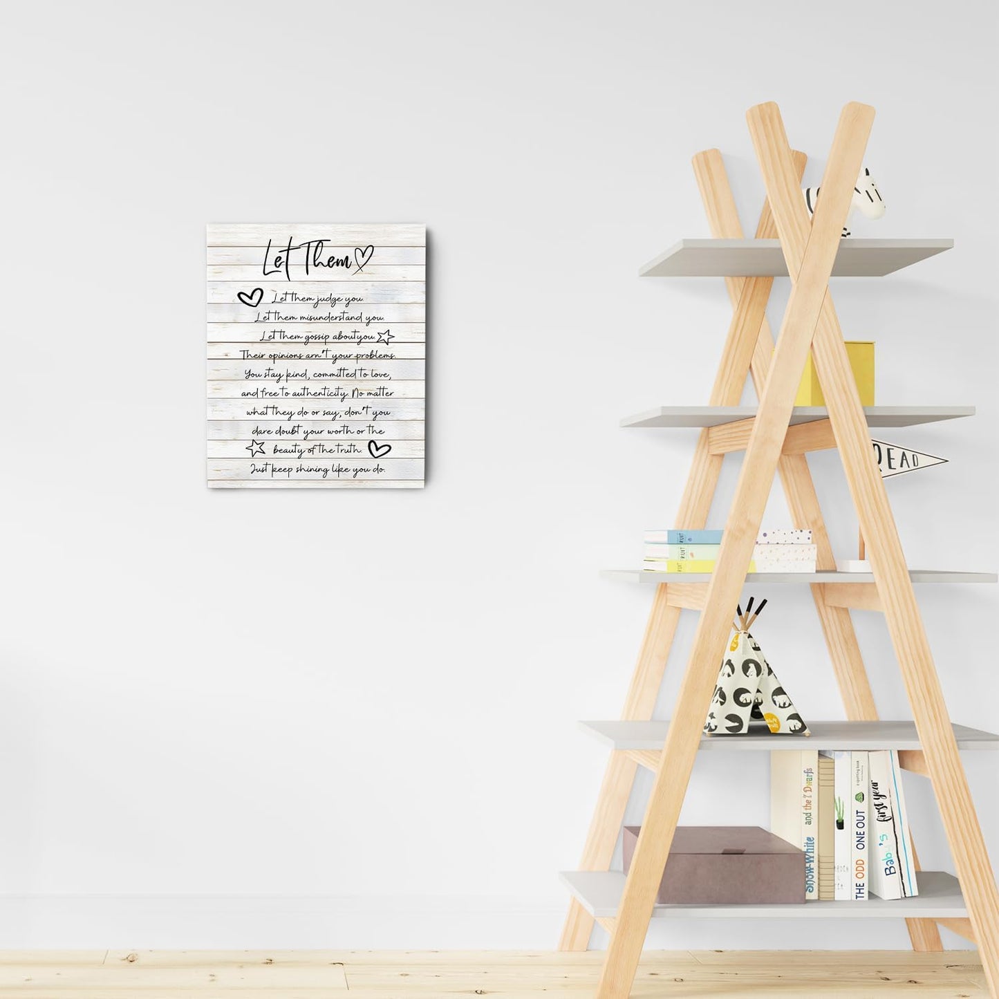 Let Them Inspirational Wall Art Framed, Mental Health Wall Decor, Motivational Positive Affirmations Canvas Wall Art Prints for Home Bedroom Living Room Office, 12x16 Inches