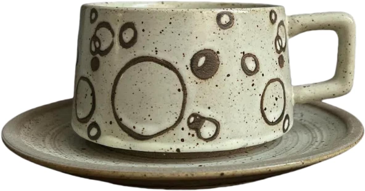 Japanese Simple Stoneware Coffee Cup and Saucer Set - Vintage Ceramic Teacup Mug Gift Box - Home Office Afternoon Tea Set