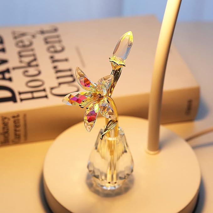 LONGWIN Crystal Artifical Tiger Lily Flowers with Vase - AB Coated Crystal Collectible Figurines Blooming Fake Lily Flower Home and Wedding Decor