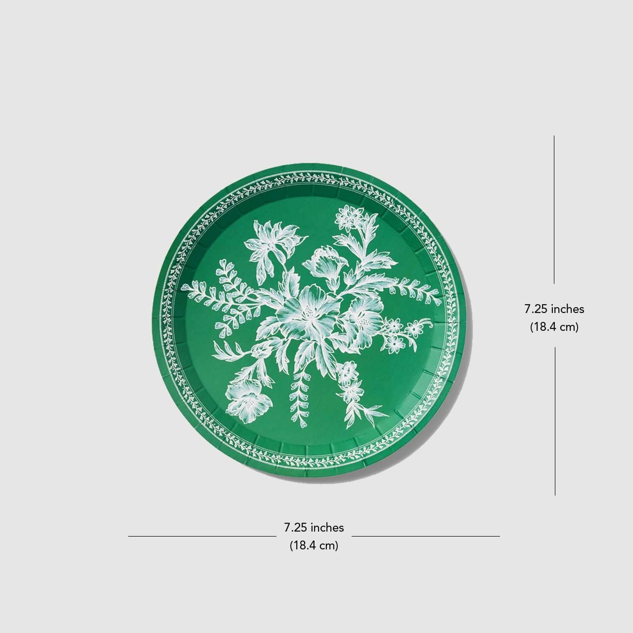 Coterie Emerald Green Floral Paper Plates (Set of 10 Small plates) - Party Plates For Bridal and Baby Shower, Garden Party, Birthday Party - Green Toile Floral Paper Plates | 7.25” Fancy Paper Plates