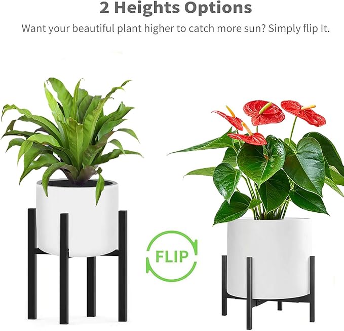 Metal Plant Stand, Adjustable Size Fits 10 12 13 14 15 16 Inches Large Planter Pot,Mid Century Expandable Plant Holder Indoor Outdoor Corner (HeavyBlack, Fits all pots between 8" and 16")