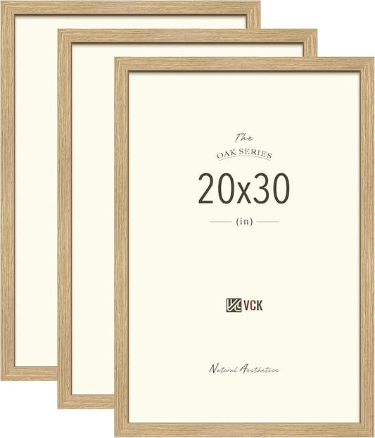 VCK 20x30 Oak Wood Frame for Poster & Picture, Natural Solid Wood Photo Frames Set of 3, Wall Gallery Frame