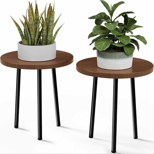 Plant Stand Indoor 14'': Indoor Plant Stand 2 Pack Metal Plant Table - Wood Plant Stool Outdoor Small Round Side End Table Mid Century Modern Decor - Home Decor