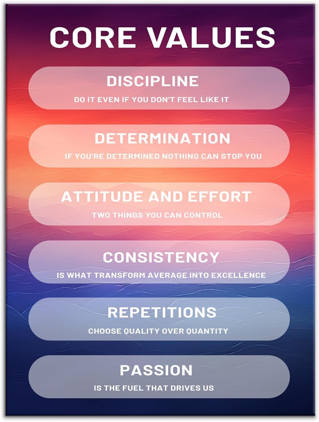 Core Values Motivational Canvas Wall Art Large Inspirational Poster Print Colorful Background Canvas Picture Painting Artwork for Modern Home Living Room Office Gym Ready to Hang [30''Wx 40''H]