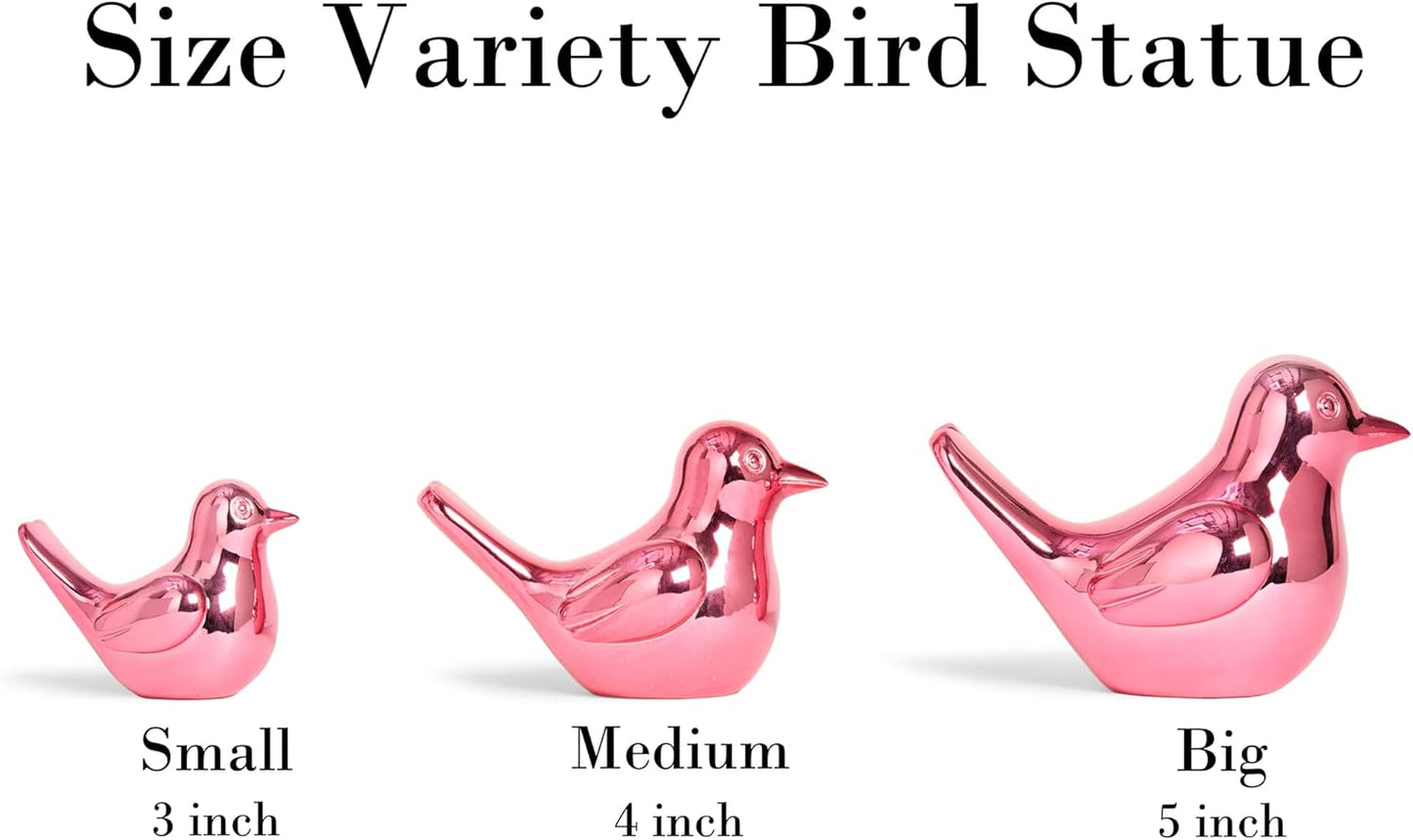 Bird Statue, 2-Pack 4 inch Shiny Pink Accent Knick Knacks Gifts, for Home Office Shelf Desk Coffee Table Decoration