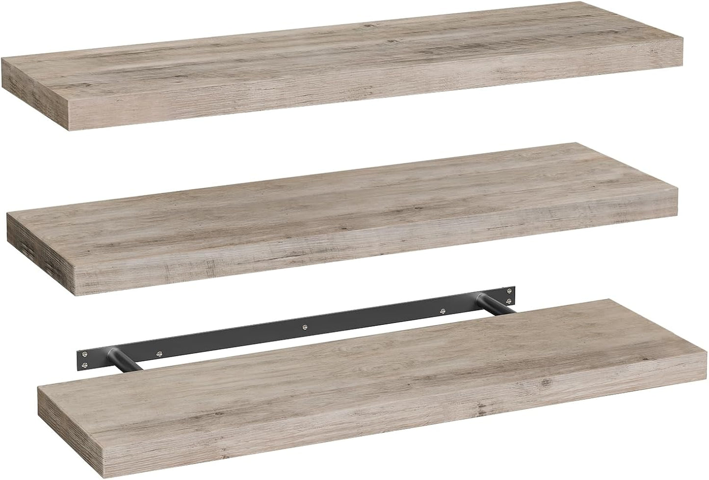 Floating Shelves for Wall, 1.5" Thick Wall Shelf Set of 3 with Invisible Brackets, L39.4 x W7.9 Hanging Book Shelves Farmhouse Home Decor for Bathroom, Living Room, Bedroom, Greige 10301BJP3BG
