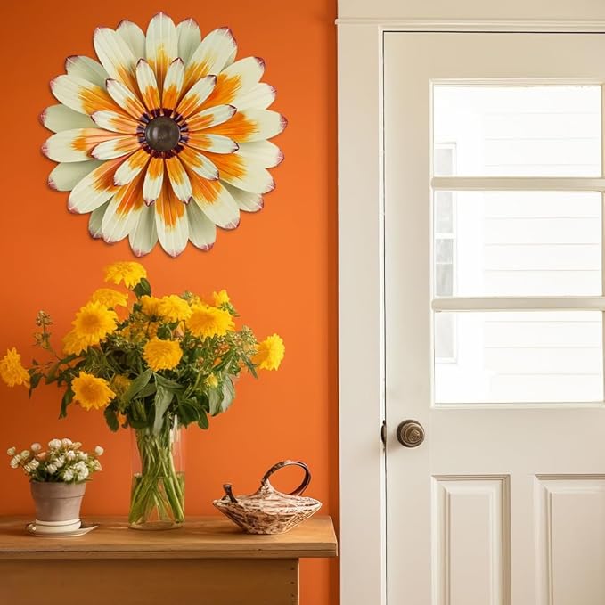 YEAHOME Metal Flower Wall Decor, 16" Wall Art Hanging Decorations for Home Bathroom, Bedroom, Living Room, Office, Boho Art, Indoor Outdoor Decorations Patio Garden Decor