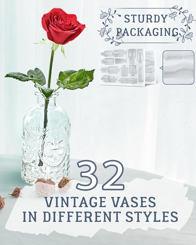 Yirilan Bud Vases Set of 32 PCS, Small Flower Vases for Table Centerpieces, Mini Vases for Single Stem Flowers, Glass Vases for Centerpieces, Wedding & Home Decor, Clear