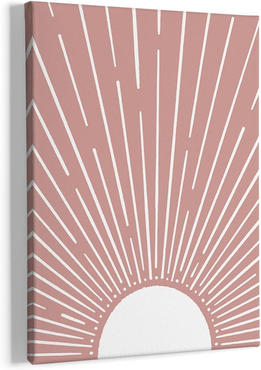 HIWX Boho Sun Framed Canvas Pictures, Boho Wall Art, Sunrise Wall Art Decoration for Bathroom, Office, Bedroom 11x14 Prints (Pink)