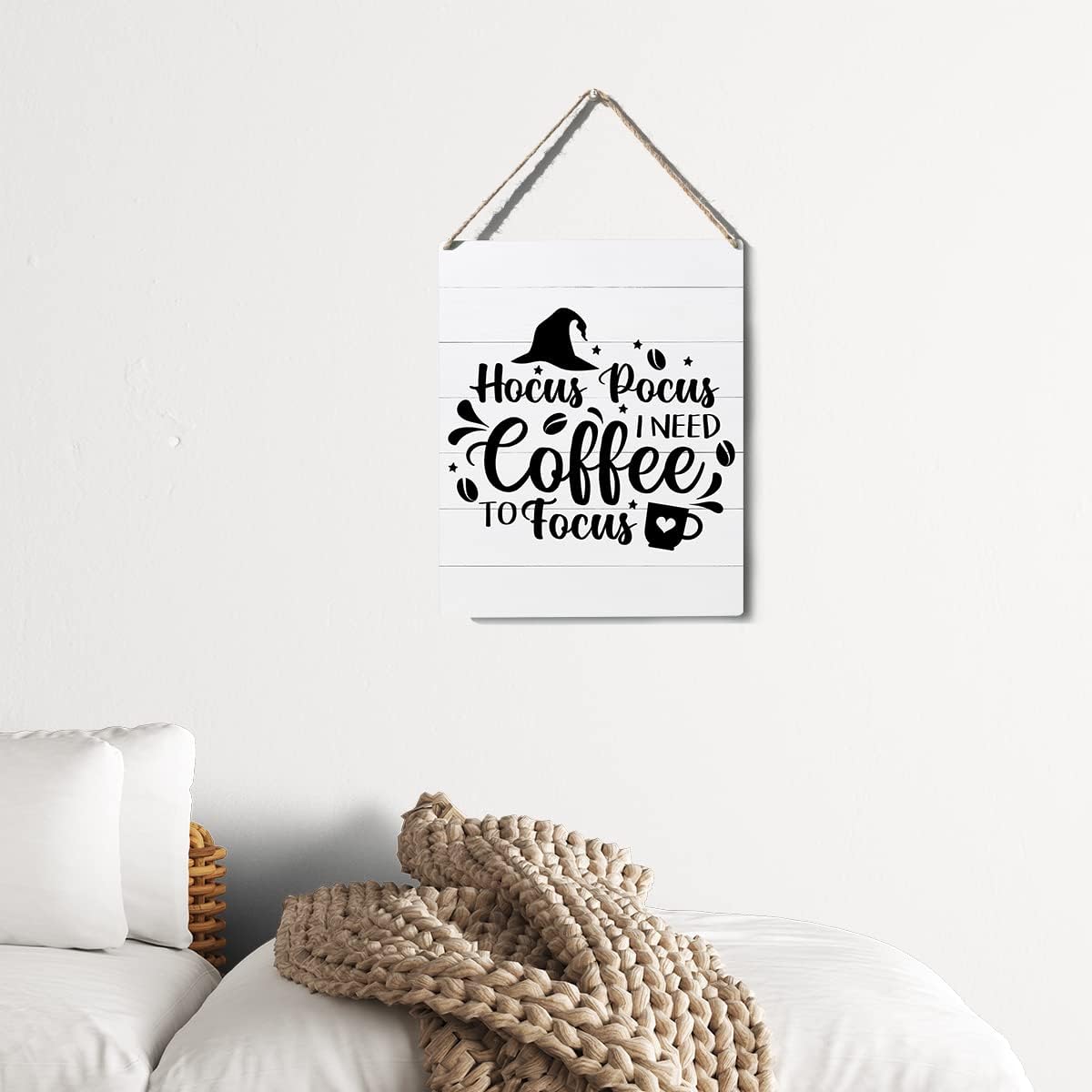 Funny Hocus Pocus I Need Coffee to Focus Wooden Sign Plaque Wall Hanging Posters Farmhouse 10”X8” Rustic Home Office Decoration…