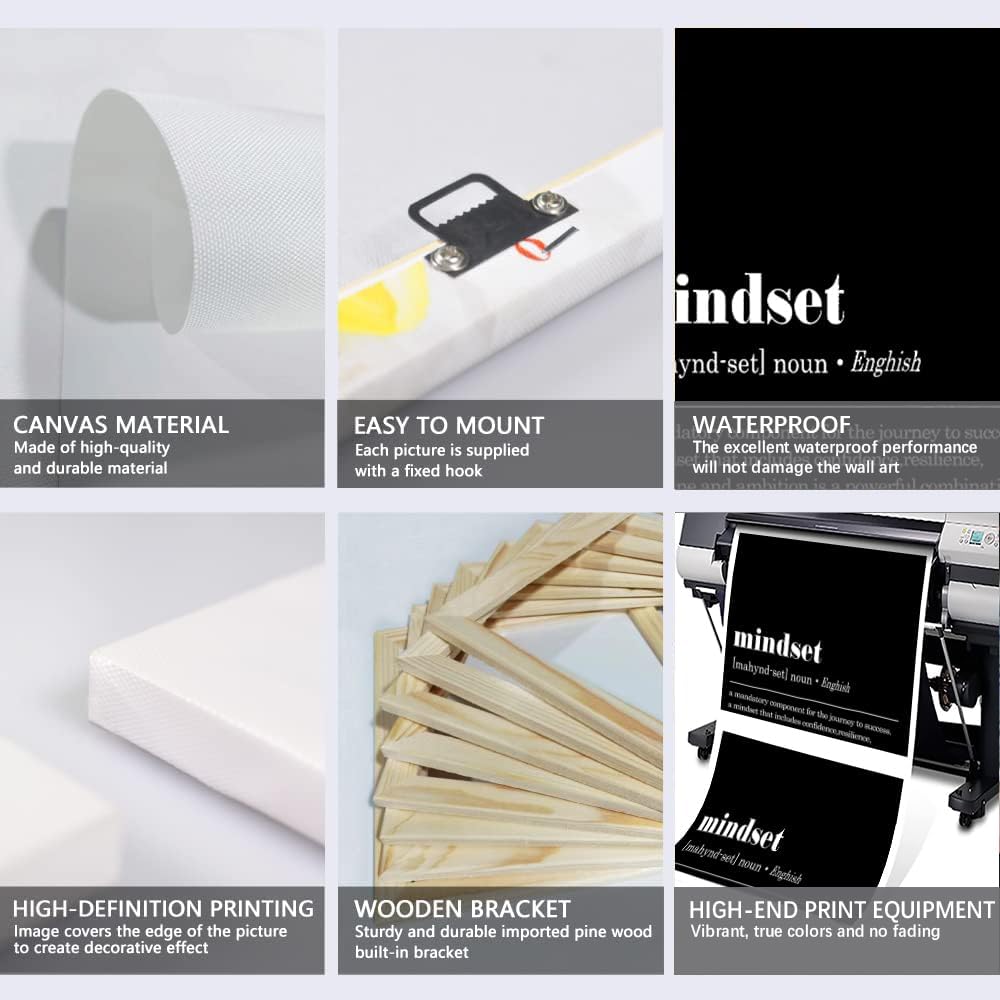 Inspirational Office Wall Art, Framed Mindset Is Everything Canvas Print Black and White Motivational Wall Decor Positive Quotes Poster Entrepreneurs Artwork for Work Place Home Decoration, 24"x 36"