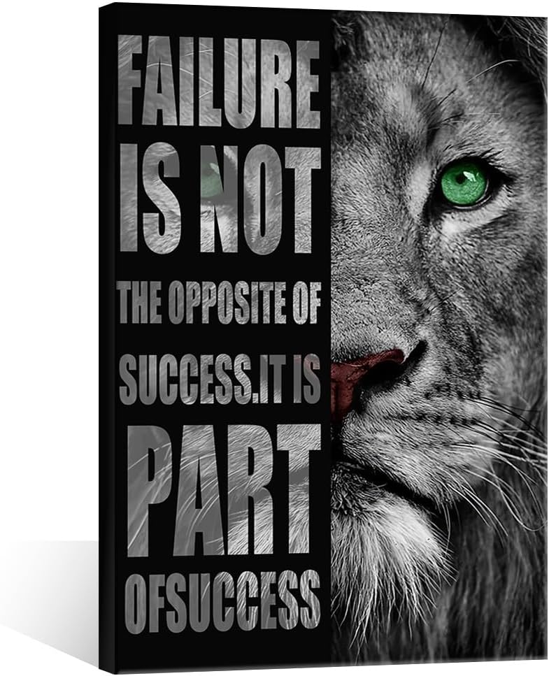 GoForArt Inspirational Canvas Wall Art, Motivational Animal Success Words Motto Office Bedroom Poster Print, Modern Lion Positive Dorm Room Wall Decor 12x18in