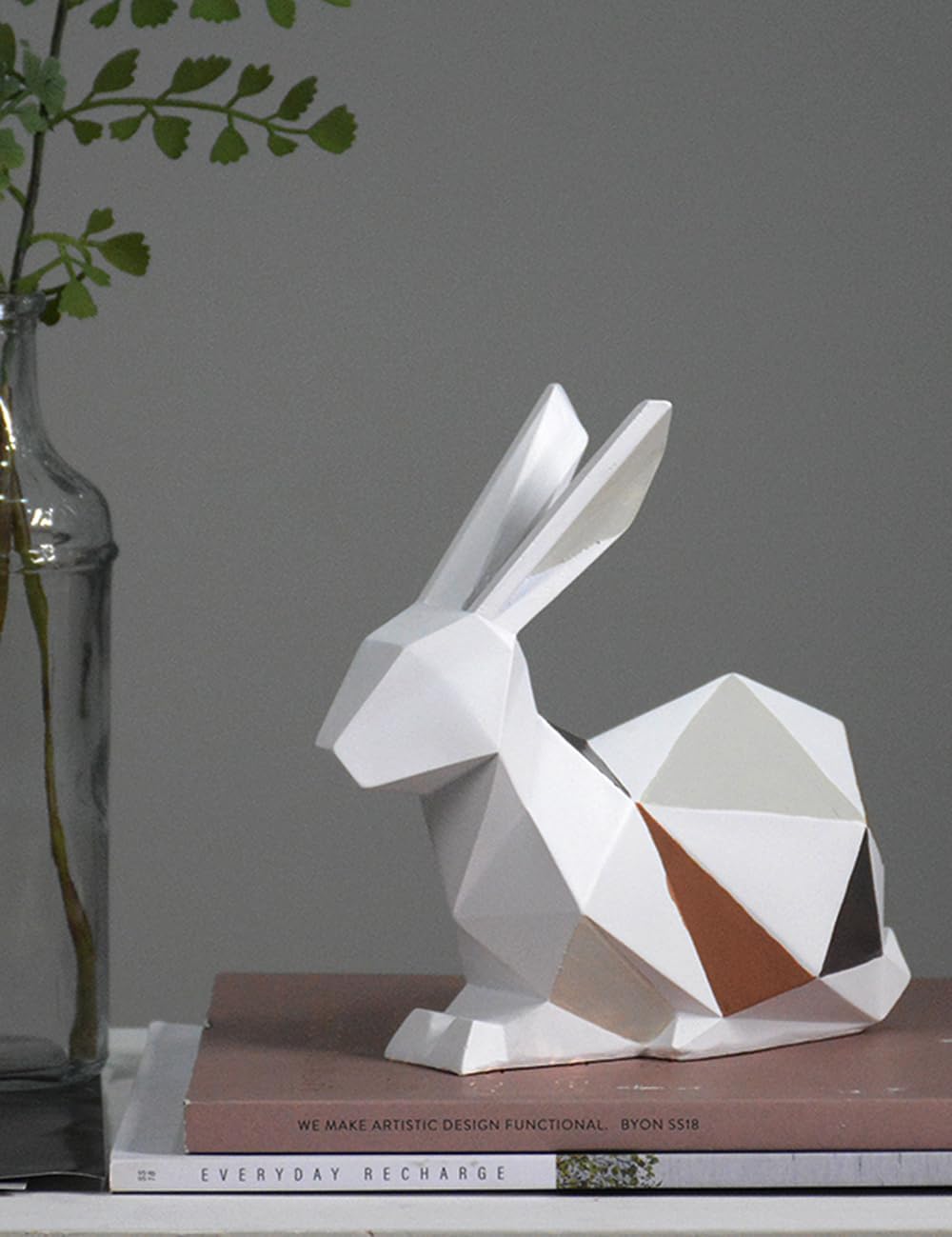 HAUCOZE Rabbit Statue Bunny Decor Geometric Arts Modern Figurine Polyresin 6.1inch