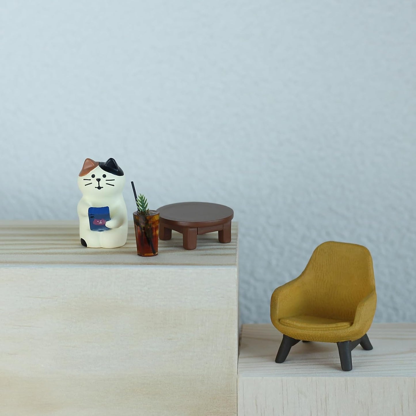 Cute Cat Playing Phone on Sofa and Drinking Coffee Figurine for Office Home Decor - Cute Cat Gift for Cat Lovers