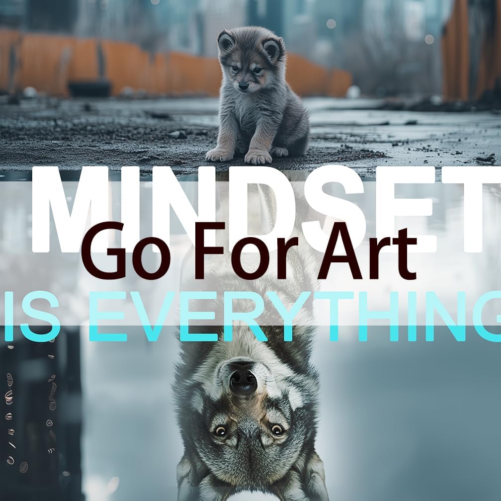 GoForArt Inspirational Canvas Wall Art, Mindset Is Everything Motivational Office Bedroom Poster Print, Animal Wolf And Dog Picture Modern Positive Dorm Room Wall Decor