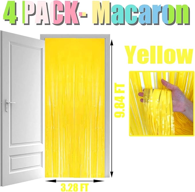 Pack Yellow Foil Fringe Curtain Backdrop 3.3Ft x 9.8Ft Metallic Tinsel Foil Fringe Streamers Curtains Photo Booth Wedding Thanksgiving Birthday Christmas Halloween Party Decoration