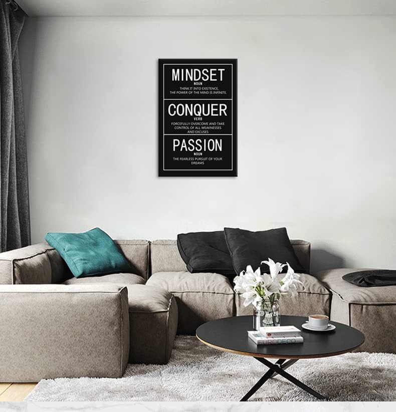 Inspirational Canvas Wall Art Mindset Noun Conquer Verb Passion Noun Picture Poster Wooden Artwork Motivational Entrepreneur Quote Painting for Office Bedroom Decor Framed [24" W x 36" H]