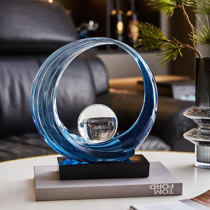 Blue Wave Resin Origami Statue Modern Abstract Home Decoration Sculpture Abstract Office Desk Center Art Statue Family Bedroom Living Room Blue Art Decoration (A-Blue)