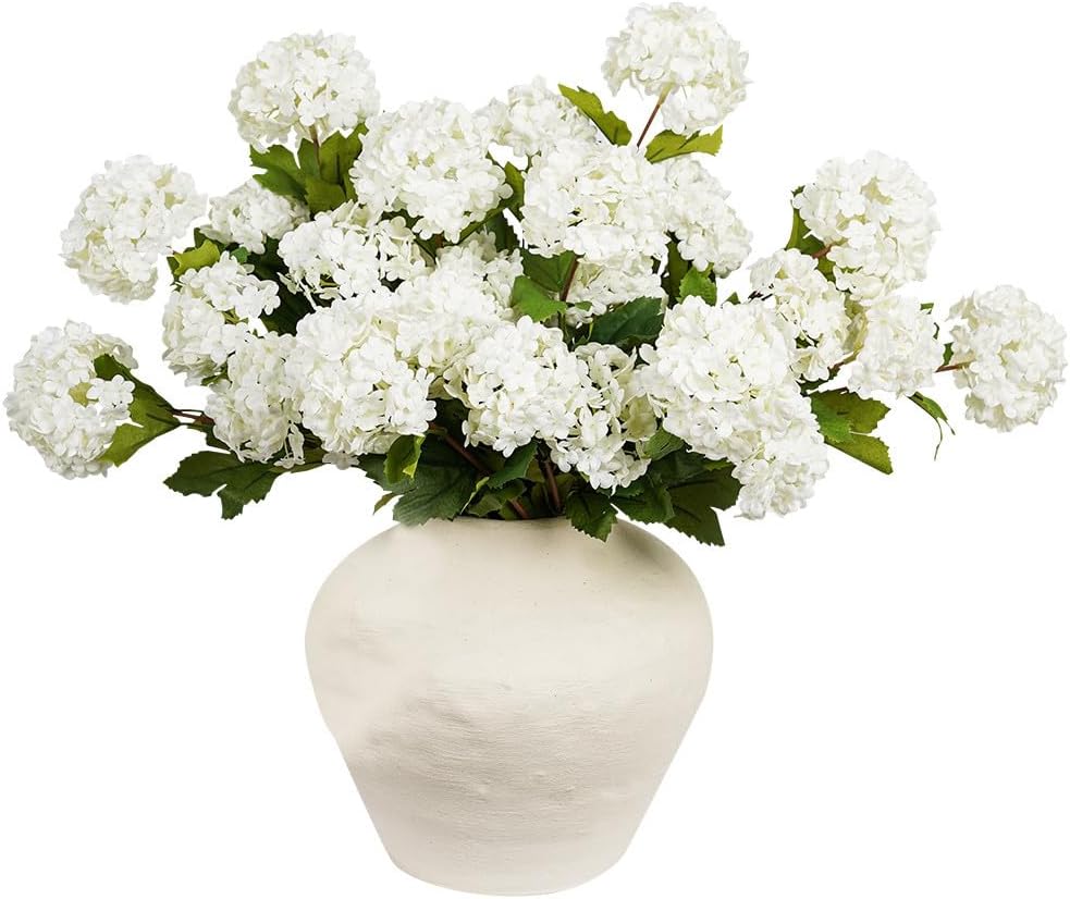 Melorca&Guilla Artificial Flowers for Decoration, 6Pcs 23inch White Hydrangea Fake Flowers,Faux Flowers for Vase,Faux Floral Stems for Wedding Party Kitchen Home Decorations (6, White003)