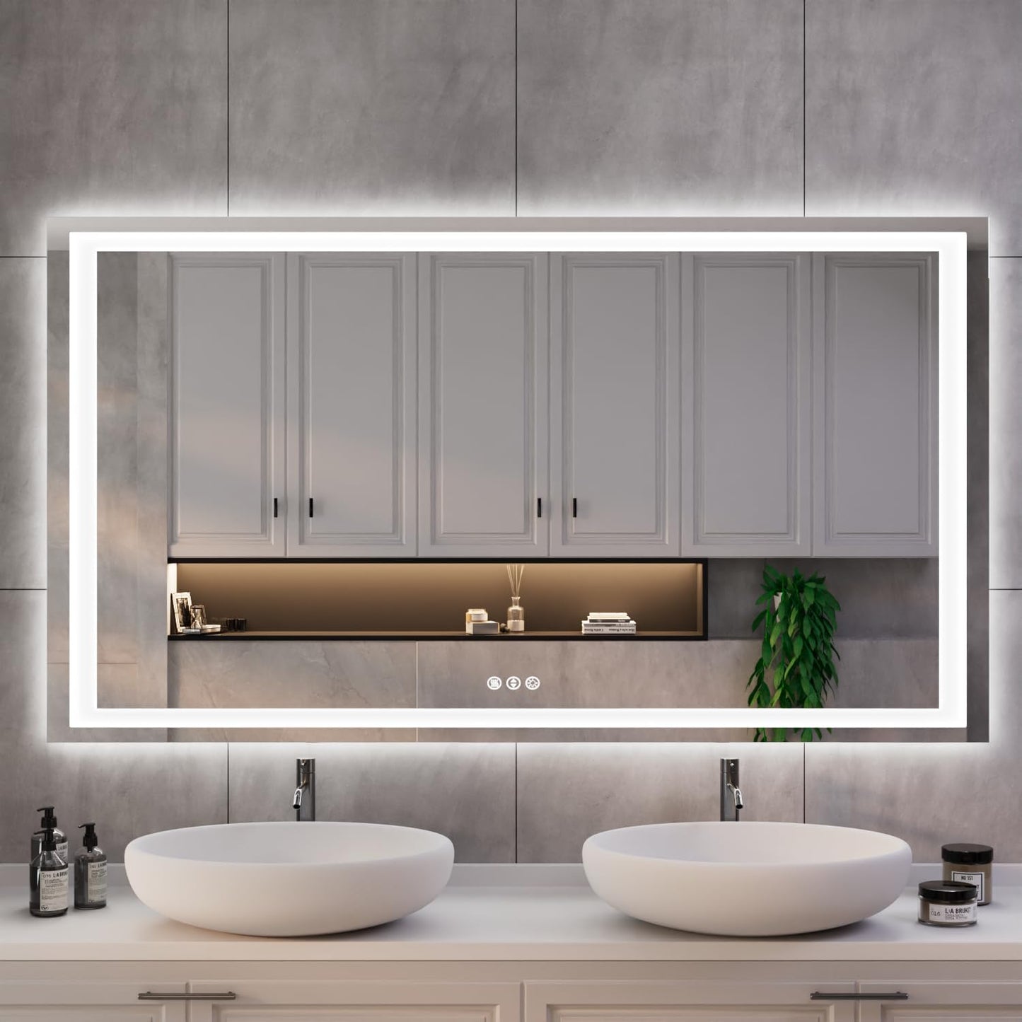 ISKM 50'' x 32'' LED Mirror for Bathroom Lighted Vanity Mirror for Wall Front Lights + Backlit LED Bathroom Mirror Anti-Fog Tempered Glass ETL Listed